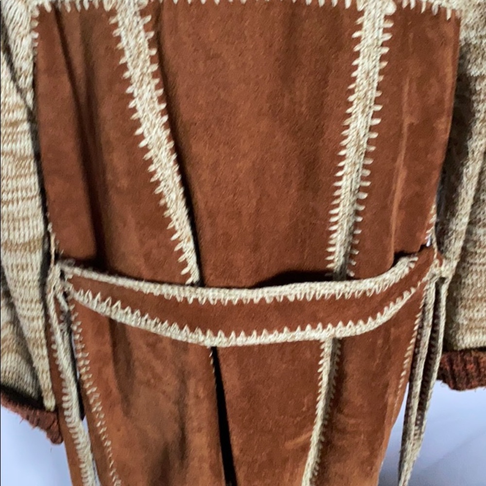 Vintage tribal aztec leather wool belted sweater - Picture 7 of 8